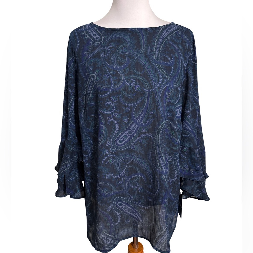 Chaps Navy Paisley Blouse Women's